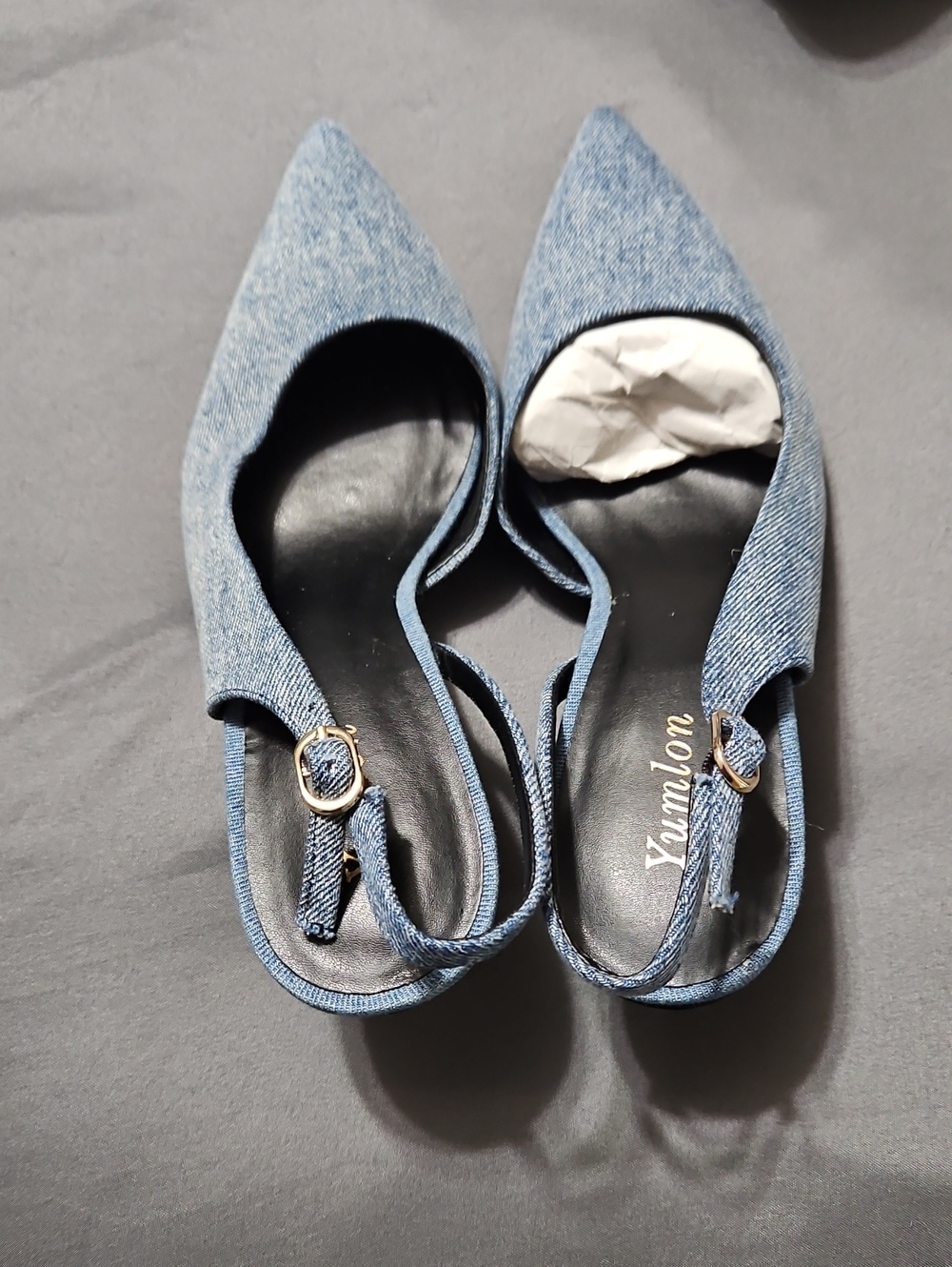 Denim Pointed Slingback Flats - Light Blue